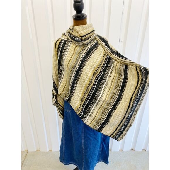 Y2K Festival Bohemian Western Cottage Stripe 70s Poncho Shawl Retro Cape - Picture 1 of 13